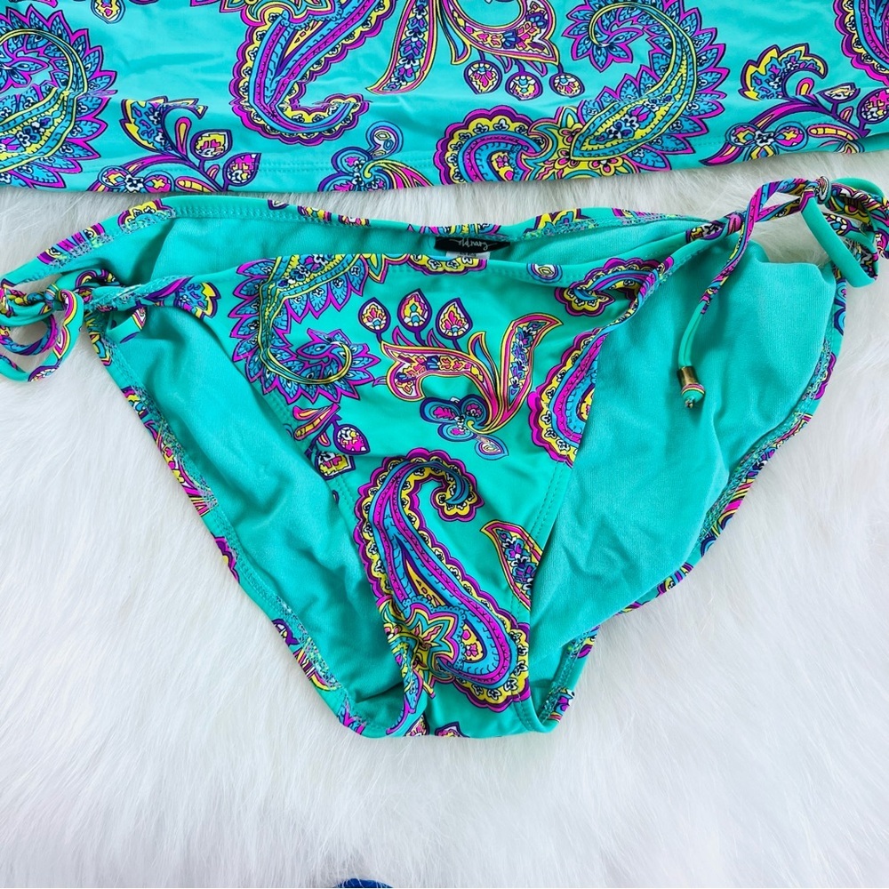 Y2K 2009 Old Navy Teal Paisley Tankini Swim Set - Teal and Purple Size 1 - Picture 3 of 14